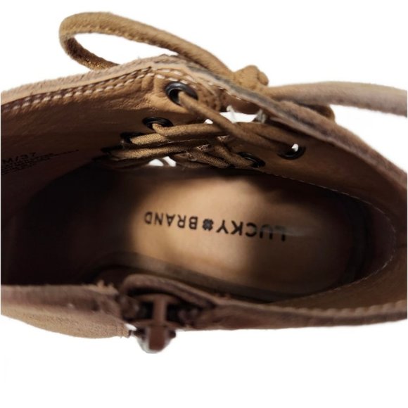 Lucky Brand Ankle  Booties Jaevin Sesam Suede Peep Toe Wedge Side Zip Size 7 - Picture 5 of 9